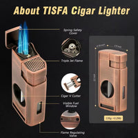 3-In-1 Dark Brown Cigar Humidor, Portable Leather Cedar Wood Cigar Case with Cigar Lighter V Cigar Cutter Cigar Holder
