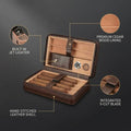 3-In-1 Dark Brown Cigar Humidor, Portable Leather Cedar Wood Cigar Case with Cigar Lighter V Cigar Cutter Cigar Holder
