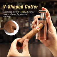 3-In-1 Dark Brown Cigar Humidor, Portable Leather Cedar Wood Cigar Case with Cigar Lighter V Cigar Cutter Cigar Holder